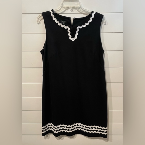 Talbots Dress Black White Pointe Knit Dress Rick Rack Trim Knee Length Dress - Picture 2 of 6